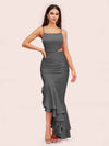 Sexy Unique Mermaid Spaghetti Straps Asymmetrical Soft Satin Bridesmaid Dresses