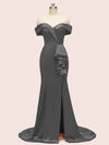 Elegant Off Shoulder Mermaid Long Soft Satin Party Prom Dresses For Women