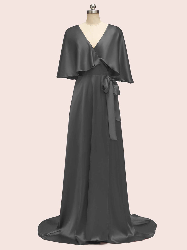 Bat Sleeves Elegant Long Silky Satin Graduation Prom Dresses Online