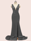 Sexy V-neck Criss Cross Side Slit Long Soft Satin Mermaid Formal Prom Dresses Online