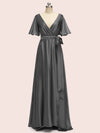 Elegant Bat Sleeves A-Line Long Soft Satin Party Prom Dresses Online