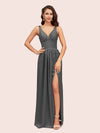 Sexy V Neck Long Soft Satin Side Slit Bridesmaid Dresses Online