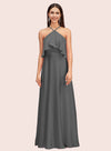 Elegant A-line Halter Sleeveless Long Soft Satin Bridesmaid Dresses Online