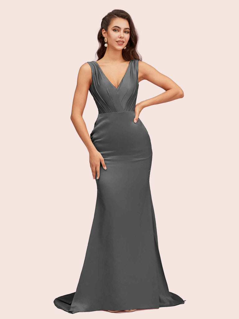 Sexy V-Neck Mermaid Long Soft Satin Bridesmaid Dresses Online Sexy V-Neck Mermaid Long Soft Satin Bridesmaid Dresses Online