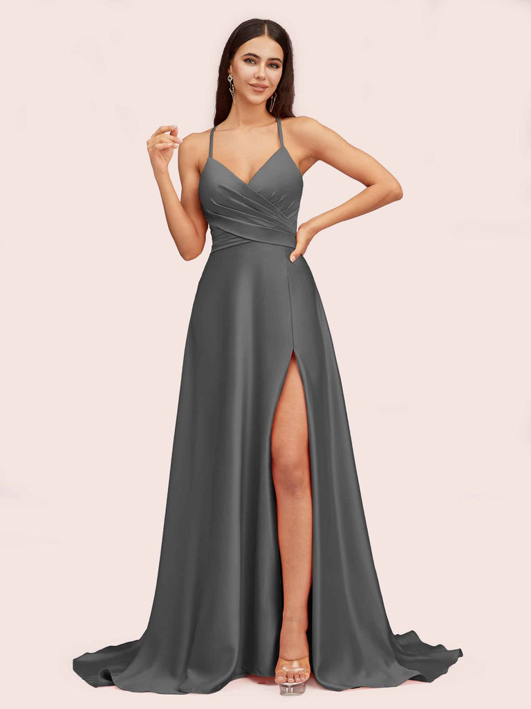 Steel gray outlet bridesmaid dresses