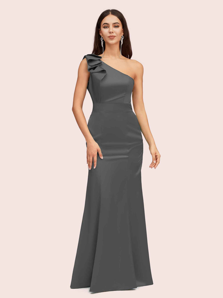 Elegant One Shoulder Mermaid Long Soft Satin Bridesmaid Dresses Online Elegant One Shoulder Mermaid Long Soft Satin Bridesmaid Dresses Online