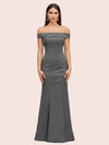 Sexy Off Shoulder Sleeveless Mermaid Long Soft Satin Party Prom Dresses