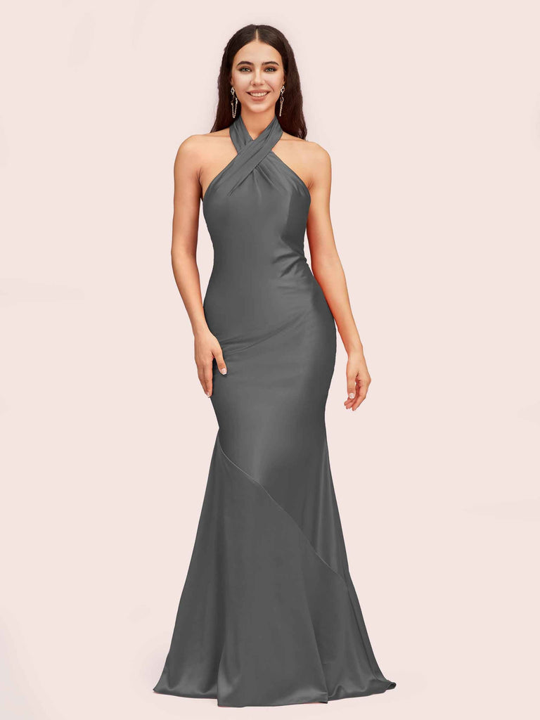 Sexy Backless Halter Sleeveless Long Mermaid Satin Graduation Prom Dresses Online- Cetims Black Sexy Backless Halter Sleeveless Long Mermaid Satin Graduation Prom Dresses Online- Cetims Black