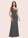 Elegant One Shoulder Mermaid Long Silky Satin Evening Prom Dresses Online
