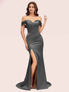 Sexy Off Shoulder Side Slit Long Soft Satin Mermaid Party Prom Dresses Online