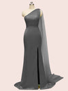 Unique One Shoulder Long Stretchy Satin Party Dresses For Women