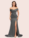 Sexy Side Slit Mermaid Off Shoulder Long Soft Satin Bridesmaid Dresses Online