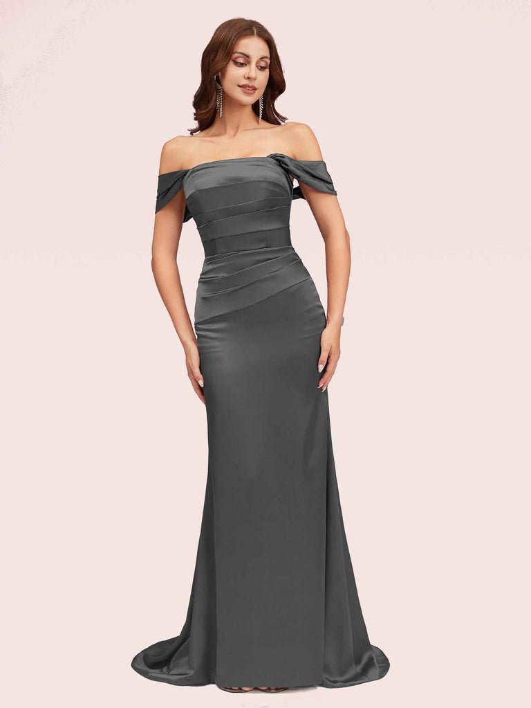 Sexy Mermaid Off Shoulder Long Silky Satin Bridesmaid Dresses Online Sexy Mermaid Off Shoulder Long Silky Satin Bridesmaid Dresses Online