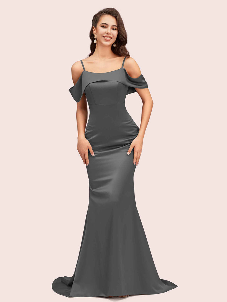 Sexy Mermaid Cold Shoulder Floor Length Long Soft Satin Bridesmaid Dresses Online Sexy Mermaid Cold Shoulder Floor Length Long Soft Satin Bridesmaid Dresses Online