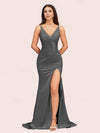 Sexy Mermaid V-neck Side Slit Long Soft Satin Bridesmaid Dresses Online For Sale
