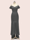 Sexy Cold Shoulder High Low Asymmetric Soft Satin Shot Formal Prom Dresses Online