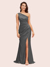 Elegant One Shoulder Mermaid Side Slit Soft Satin Bridesmaid Dresses For Sale