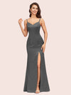 Simple Spaghetti Straps Mermaid Long Soft Satin Bridesmaid Dresses