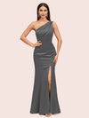 Sexy Mermaid One Shoulder Side Slit Soft Satin Formal Prom Dresses For Women