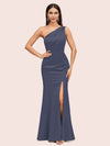 Sexy Mermaid One Shoulder Side Slit Soft Satin Formal Prom Dresses For Women