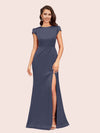 Sexy Open Back Mermaid Short Sleeves Long Silky Satin Formal Prom Dresses Online