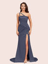 Sexy Mermaid One Shoulder Unique Side Slit Soft Satin Bridesmaid Dresses Online For Sale