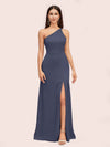 Simple Silky Satin One Shoulder Long Side Slit Bridesmaid Dresses Online