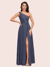 Elegant One Shoulder Side Slit Long Soft Satin Party Prom Dresses 2023