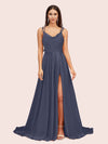 Elegant A-line Spaghetti Straps Long Soft Satin Bridesmaid Dresses With Slit Online