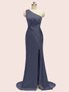 Sexy Side Slit Open Back One Shoulder Long Satin Party Prom Dresses Online