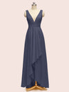 High Low V-Neck A-Line Unique Soft Satin Formal Prom Dresses Online