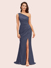 Elegant One Shoulder Mermaid Side Slit Soft Satin Bridesmaid Dresses For Sale