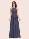 Sexy Backless Halter Simple Long Satin Graduation Prom Dresses With Bow