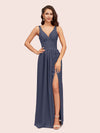 Sexy V Neck Long Soft Satin Side Slit Bridesmaid Dresses Online