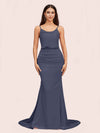 Sexy Backless Mermaid Spaghetti Straps Long Soft Satin Formal Prom Dresses Online