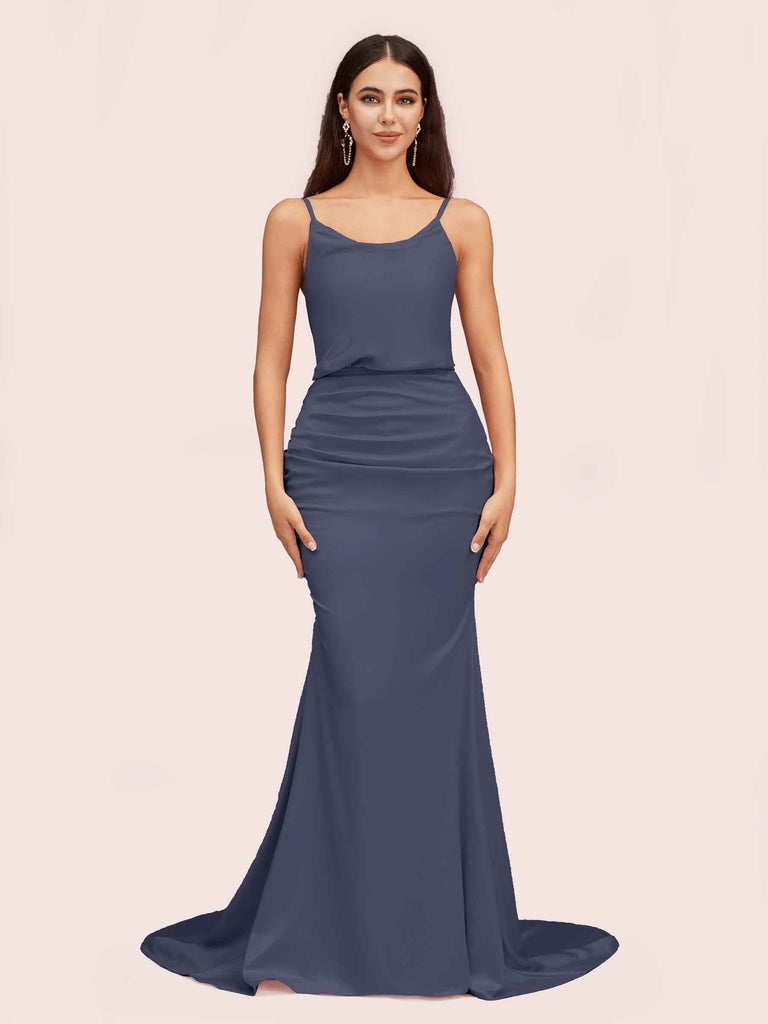 Sexy Backless Mermaid Spaghetti Straps Long Soft Satin Formal Prom Dresses  Online - Cetims