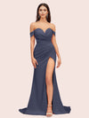 Sexy Side Slit Off Shoulder Long Soft Satin Mermaid Bridesmaid Dresses For Sale