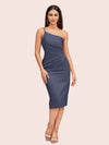 Elegant Sheath One Shoulder Soft Satin Short Bridesmaid Dresses Online