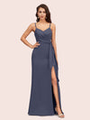 Sexy Spaghetti Straps V-neck Long Mermaid Satin Graduation Prom Dresses With Slit