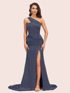 Sexy Mermaid One Shoulder Long Soft Satin Side Slit Formal Prom Dresses Online