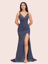 Sexy Mermaid V-neck Side Slit Long Soft Satin Bridesmaid Dresses Online