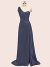 Sexy Side Slit One Shoulder Long Soft Satin Bridesmaid Dresses Online