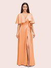 Elegant Bat Sleeves V-neck Side Slit Long Soft Satin Bridesmaid Dresses