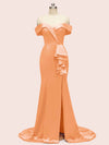 Elegant Off Shoulder Mermaid Long Soft Satin Bridesmaid Dresses 2023