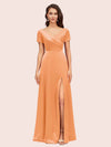 Elegant V-Neck Short Sleeves Long Soft Satin Party Prom Dresses With Slit