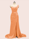 Sexy One Shoulder Long Soft Satin Mermaid Bridesmaid Dresses With Slit