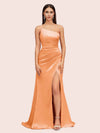 Soft Satin One Shoulder Side Slit Silky Long Mermaid Bridesmaid Dresses Online