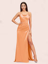Sexy Spaghetti Straps Mermaid Long Soft Satin Bridesmaid Dresses With Slit
