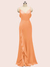 Sexy Mermaid Spaghetti Strap V-neck Long Soft Satin Prom Dresses With Slit
