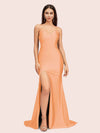 Simple Mermaid Spaghetti Straps Side Slit Long Soft Satin Formal Prom Dresses 2023